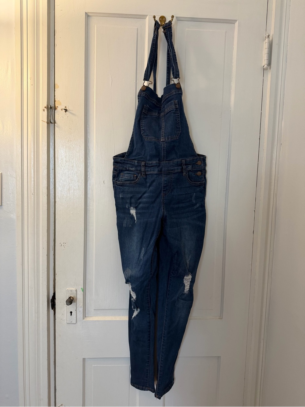 Wax Jean Dark Blue Distressed Denim Overalls